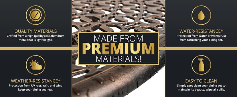 Kinger Home 5-Piece Cast Aluminum Outdoor Dining Furniture Set for 4, Round Patio Table and Chairs for 4 with Cushions, Outdoor Furniture Set with Umbrella Hole, All-Weather Patio Dining Set