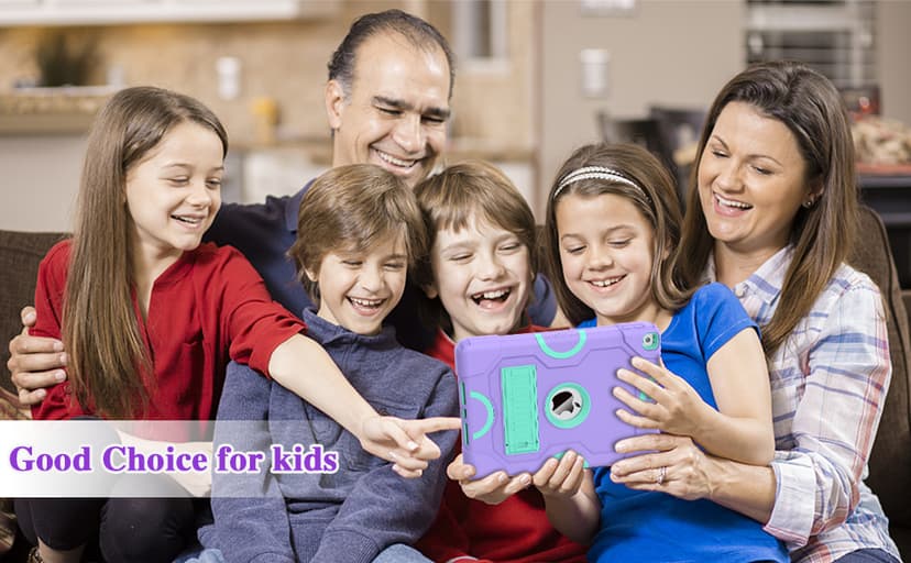 for iPad 9th Generation Case, iPad 8th 7th Generation Case, iPad 10.2 Inch 2021/2020/2019 Case, Heavy Duty Rugged Shockproof Protective Cover with Kickstand for Kids Boys Girls Purple/Green