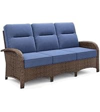 Patio Furniture Set with 6-Inch Thick Cushions, High Back Outdoor Swivel Rocker Chairs, Patio Couch and Ottomans, 6-Piece Easy Assembly Conversation Set for Porch Deck Pool Yard in Blue