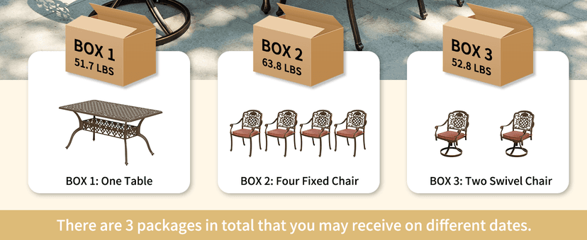 7-Piece Patio Furniture Dining Set, All-Weather Cast Aluminum Outdoor Table and Chairs for 6, Includes 4 Fixed Chairs & 2 Swivel Chair & 60’’ Rectangular Dining Table, Red