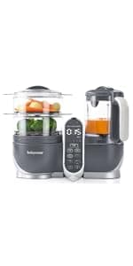 Babymoov Duo Meal Lite Food Maker - 4 in 1 Baby Food Processor with Steam Cooker, Blender, Baby Purees, Warmer and Defroster (Nutritionist Approved), Dark Grey