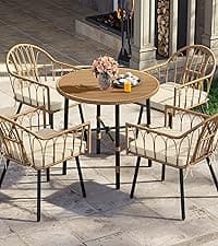 YITAHOME 5 Pieces Outdoor Patio Dining Table Chair Set,Wicker Patio Dining Set,Outdoor Rattan Dining Table Set for Patio, Backyard, Balcony, Garden (with Umbrella Hole)
