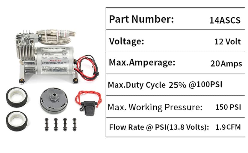 Universal 150 PSI Horns Heavy Duty Onboard Air Compressor, Replacement for Truck/Car Train Horn/Suspension/Ride/Bag kit/System and All 12v Vehicles like Semi/Pickup Trucks, Silver 1/4