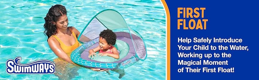 SwimWays Baby Spring Float with Adjustable Canopy and UPF Sun Protection, Blue Lobster