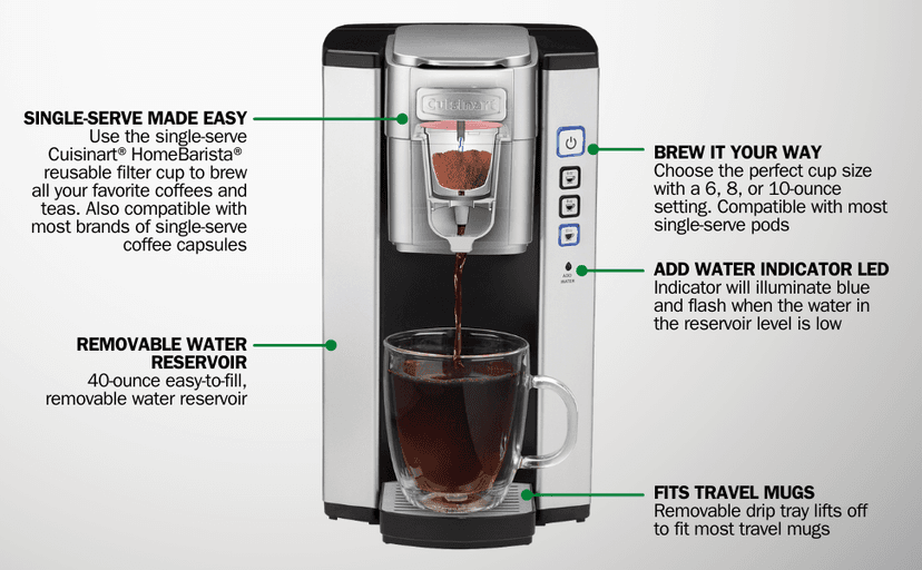 Cuisinart Coffee Maker, Single Serve 72-Ounce Reservoir Coffee Machine, Programmable Brewing & Hot Water Dispenser, Stainless Steel, SS-10P1,Silver