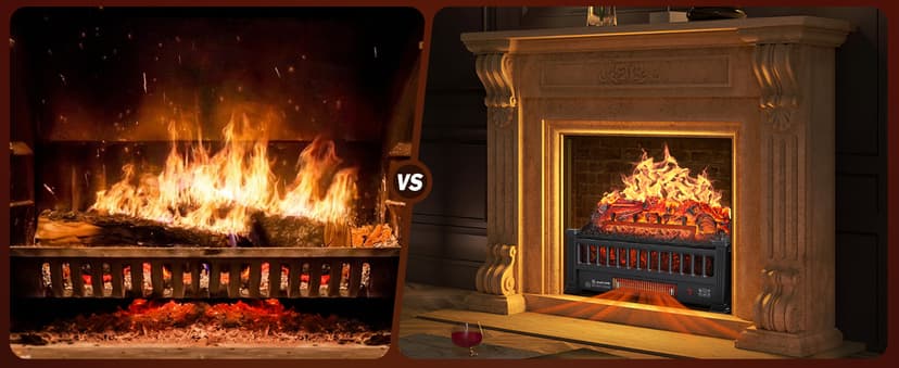 Electric Fireplace Logs 20-Inch, Remote Controller Fireplace Insert Log Heater, Adjustable Flame Colors, Realistic Fake firewood Flame, Overheat Protection, Timer, Thermostat, 1500W Black