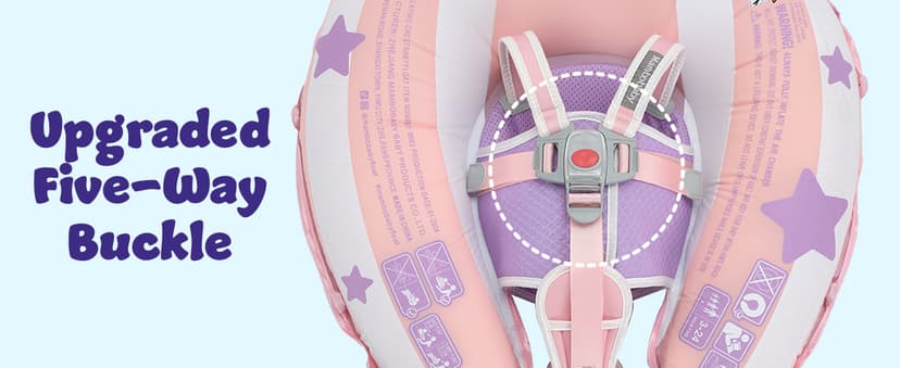 MAMBOBABYFLOAT Light Traveler 2025 — Safe, Comfortable, Adjustable Baby Pool Float with Canopy — Sun Protection, Self-Inflating, 5-Way Buckle System (Hot Air Balloon, Pink)