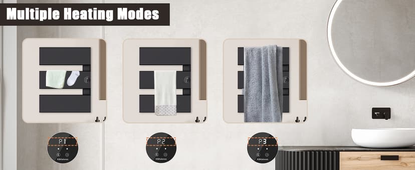 Electric Towel Warmer, 18.35" W x 22.8" H Wall-Mounted Towel Heater with Built-in Timer, Waterproof Aluminum Towel Warmer for Bathroom, Support Plug-in and Hardwired, Black, K3-R-B