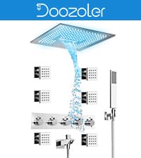 23" Full Body Thermostatic Shower System with Body Jets, Luxury LED Music Rainfall Waterfall Shower Jets System In Wall, Smart Ceiling Mount Multi Function Rain Shower Faucet Set
