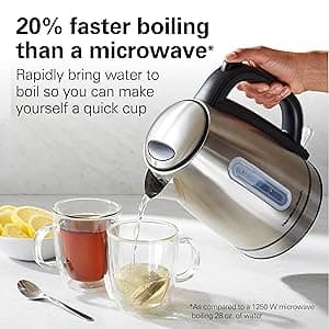 Hamilton Beach Electric Tea Kettle, Water Boiler & Heater, 1.7 Liter, Cordless Serving, 1500 Watts for Fast Boiling, Auto-Shutoff and Boil-Dry Protection, Stainless Steel with LED Light Ring (41037)