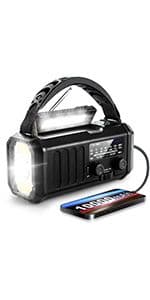 FM/AM/NOAA Weather Radio Hand Crank Self Powered Solar Portable Mini Emergency Survival Radios with 3 LED Super Bright Flashlight 2000mah Battery Operated Power Smart Phone Charger,SOS