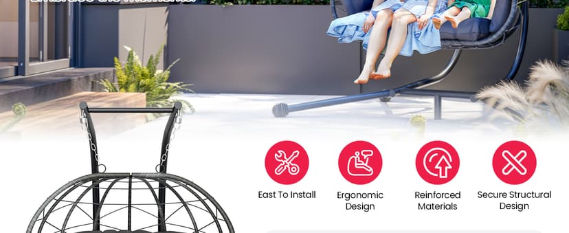 Pamapic Double Egg Chair wth Stand, 700 LBS Loveseat Rattan Swing Chair, UV Resistant Cushions with Armrests and Headrest, Thick Steel Frame Hammock Swing for Outdoor, Patio, Indoor(Grey)