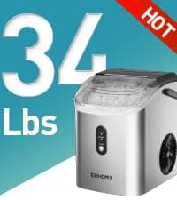 EUHOMY Ice Cube Maker Machine Countertop with External Water Tank, 34Lbs, 16Pcs Ready in 13 Mins, 2 Ways to Add Water, Auto-Cleaning, with Ice Scoop & Basket, for Home/Kitchen/Office/Bar (Black)