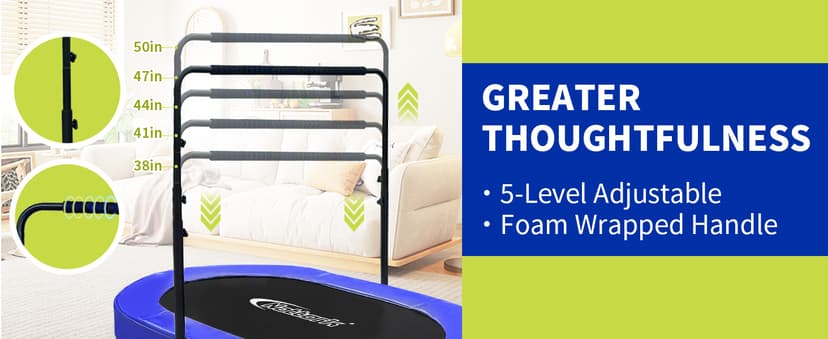 Nattork 56" Kids Trampoline Indoor, Double Trampoline with Adjustable Handle for Kids, Indoor/Outdoor Foldable Jumper, Max Load 220lbs