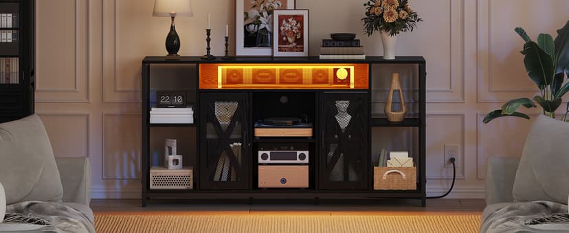 YITAHOME TV Stands for Living Room, Modern TV Stand for 65/70 inch TV, LED TV Entertainment Center with Storage & Power Outlets, TV Console Cabinet, Black