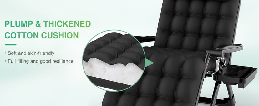 Suteck Oversized Zero Gravity Chair,33In XXL Lounge Chair w/Removable Cushion&Headrest, Reclining Camping Chair w/Upgraded Lock and Footrest, Reclining Patio Chairs Recliner for Indoor Outdoor,500LBS