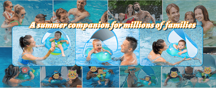 LAYCOL Baby Swimming Float Inflatable Baby Pool Float Ring with Sun Protection Canopy,add Tail no flip Over for Age of 3-36 Months
