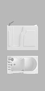 FerdY Floridian 52" Walk-in Bathtub with Right-Side Door Opening and Quick Fill and Drain System, Rectangular Soaking Bathtub in White