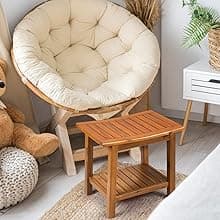 Teak Shower Bench, 20" Solid Wood Shower Stool Waterproof Shower Seat with Storage Shelf for Bathroom, Indoor & Outdoor Use