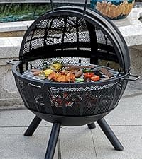 45" H×31''W Metal Chiminea Fire Pit with Grill, Wood Burning Fire Pits for Outside,Square Chimineas Fireplace with Mesh Spark Screen Door& Fire Poker for Garden,Yard,BBQ,Bonfire