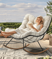 YITAHOME Wicker Rocking Egg Chair, Outdoor Patio Rocking Chair with 5.9in Thick Cushion, 250lb Capacity, Anti-Slip, All-Weather Resilient Egg Lounger Chair for Indoor & Outdoor, Grey(1 Pack only)