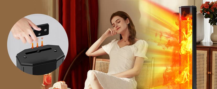 Outdoor Electric Patio Heater, Haimmy 42in Infrared Heater with Remote, 9 Heat Levels, 9H Timers, 1500W Instant Heating, Safety Lock, Tip-Over & Overheat Protection, IPX5 Waterproof Tower Space Heater