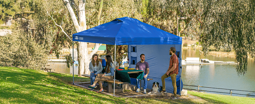 CROWN SHADES Canopy Tent, 10 x 10 Foot Portable Pop Up Outdoor Shelter with Pocket Sidewall, Push Center Lock, UV Protection, and Carry Bag, Navy Blue