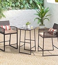 SUNSITT Patio Chairs Set of 4, Woven Wicker Outdoor Dining Chair w/Weather-Resistant Cushions, Modern Bistro Chairs Set of 4 w/Curved Armrest Beige for Garden Balcony Backyard