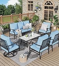 Patio Furniture Set 7 pcs, Outdoor Patio Furniture, 3-Seat Sofa, 2 Single Chairs, 2 Swivel Chairs, 2 Ottomans and 5.75" Extra Thick Cushion, Patio Conversation Set for Backyard Deck,Grey