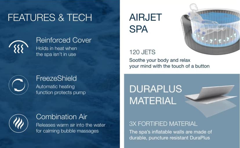 Coleman SaluSpa Miami AirJet 2 to 4 Person Round Inflatable Hot Tub Portable Outdoor Spa with 120 Soothing AirJets and Insulated Cover, Black