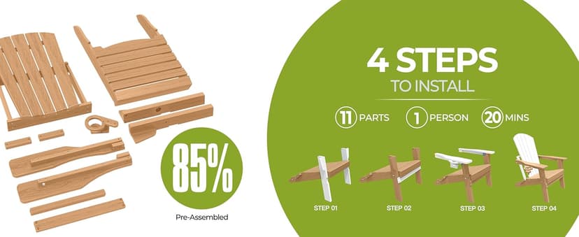 nevilywood Folding Adirondack Chair - Extended Ergonomic Backrest, Cup Holder - Easy Assembly - Durable HDPE Plastic, Weather Resistant & Maintenance-Free - Lawn, Patio, Deck Supports 400lbs Teak