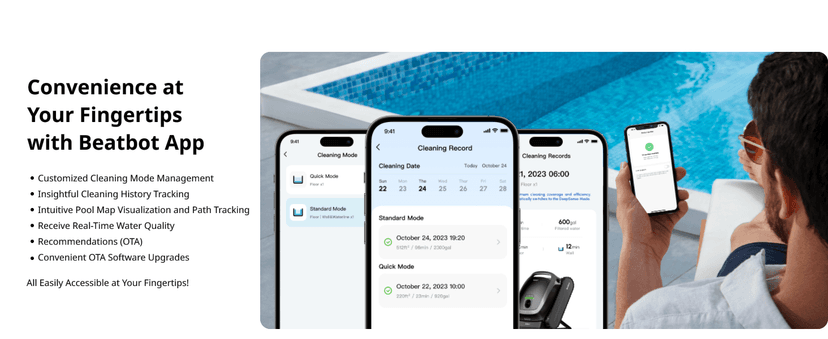 Beatbot AquaSense Cordless Robotic Pool Vacuum Cleaner - Intelligent Path Opimization, Cleans Floor, Walls, and Waterline - Suitable for Above & In-Ground Pools up to 2,260 sq.ft, Light Gray