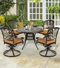 VIVIJASON 9-Piece Outdoor Furniture Dining Set, All-Weather Cast Aluminum Patio Conversation Set, Include 8 Cushioned Chairs and an Oval Table with Umbrella Hole for Balcony Lawn Garden Backyard