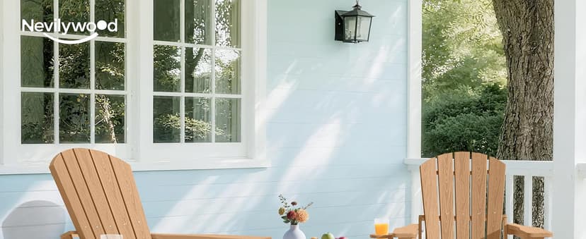 nevilywood Folding Adirondack Chair - Extended Ergonomic Backrest, Cup Holder - Easy Assembly - Durable HDPE Plastic, Weather Resistant & Maintenance-Free - Lawn, Patio, Deck Supports 400lbs Teak