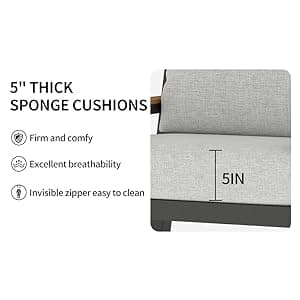 Aluminum Outdoor Furniture with Coffee Table,5 Seats Patio Furniture Set Sectional Waterproof Sofa with Conversation Set Table with Upgrade and Washable Cushion Grey