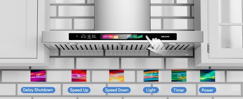 BRANO 30 Inch Wall Mount Range Hood 900 CFM with Voice/Gesture/Touch Control, Stainless Stee Ducted Kitchen Hood Vent with 4 Speed Exhaust Fan, Memory Mode, Adjustable Lights