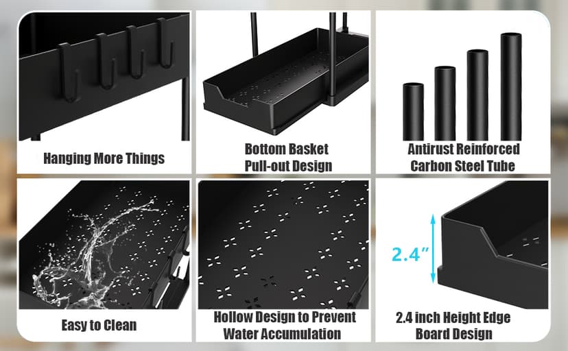 2 Pack Under Sink Organizer, 2 Tier Bathroom Cabinet Organizer with Sliding Basket, Multi-Purpose Under Sink Organizers and Storage for Bathroom Kitchen