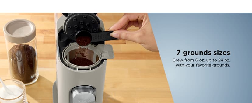 Ninja Pods & Grounds Single-Serve Coffee Maker, K-Cup Pod Compatible, Brews Grounds, Compact Design, 56-oz. Reservoir, 6-oz. Cup to 24-oz. Travel Mug Brew Sizes, Iced Coffee Maker, Stone, PB041ST