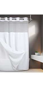 River Dream White Fabric Shower Curtain Set, Cotton Blend, Waffle Weave, with Snap in Replacement Liner,71 x 74 inches