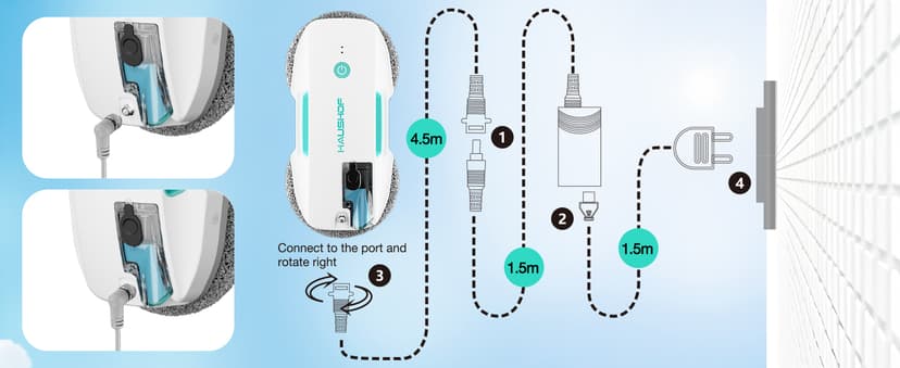 HAUSHOF Robot Window Cleaner with 3800Pa Suction, Auto Water Spray, AI Path Planning & Edge Detection, Remote Control for High-Rise Window, Glass Door