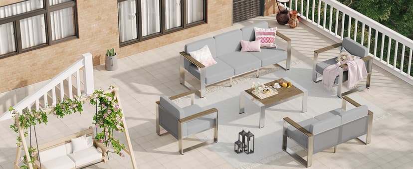 Outdoor Furniture Set, 4 Piece Aluminum Patio Furniture Set with Coffee Table, Wide Seat and Thick Cushions, Outdoor Patio Conversation Sets for Deck, Porch (LightGray)