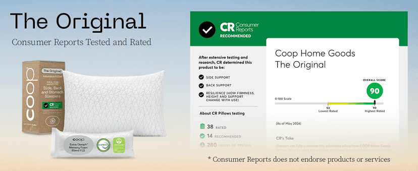 Coop Home Goods Original Adjustable Pillow, King Size Bed Pillows for Sleeping, Cross Cut Memory Foam Pillows - Medium Firm Back, Stomach and Side Sleeper Pillow, CertiPUR-US/GREENGUARD Gold