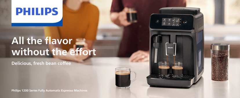 PHILIPS 1200 Series Fully Automatic Espresso Machine, Classic Milk Frother, 2 Coffee Varieties, Intuitive Touch Display, 100% Ceramic Grinder, AquaClean Filter, Aroma Seal, Black (EP1220/04)