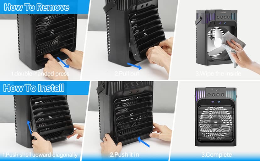 Portable Air Conditioners,4-in-1 Evaporative Air Cooler with 3 Speeds, 3 Modes & 7 LED Light Cooling Fan with Remote, 2-8H Timer, 1200ML Personal Mini Air Conditioner for Bedroom and Office