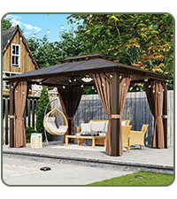 Aoxun 12'x10' Hardtop Gazebo, Aluminum Frame Permanent Pavilion with Curtains and Netting, Outdoor Polycarbonate Double Roof Canopy, Designed for Garden, Lawns, Patio, Brown