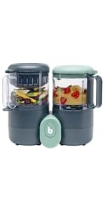 Babymoov Duo Meal Lite Food Maker - 4 in 1 Baby Food Processor with Steam Cooker, Blender, Baby Purees, Warmer and Defroster (Nutritionist Approved), Dark Grey