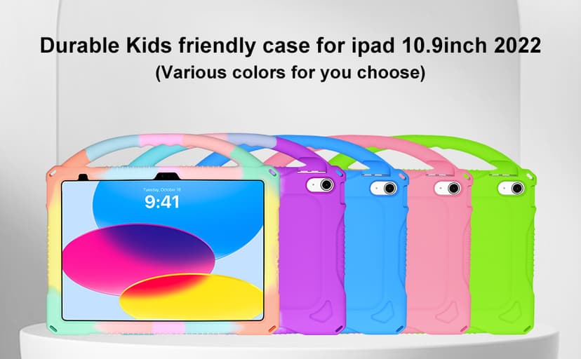 Adocham Kids Case for New iPad (A16) 11th Generation 11 Inch 2025/10th Generation 10.9 Inch 2022 Built-in Stand Handle,Lightweight Shockproof Silicone Kids Cover for iPad 10th/11th Gen (Rainbow)