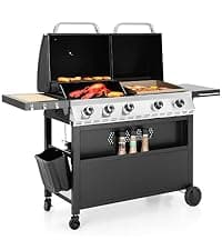 Captiva Designs Propane Gas Grill and Charcoal Grill Combo with Side Burner & Porcelain-Enameled Cast Iron Grate, Dual Fuel BBQ Grill for Outdoor Events & Backyard Barbecue, 690 SQIN Cooking Area