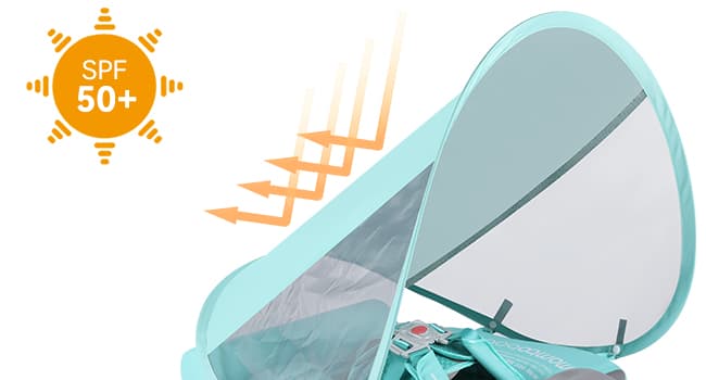 Mambobaby Baby Swim Float with Canopy Non-Inflatable Infant Pool Float with Tail 3-24 Months Avoid Flip Solid Skin-Friendly Material for Toddler Boys Girls