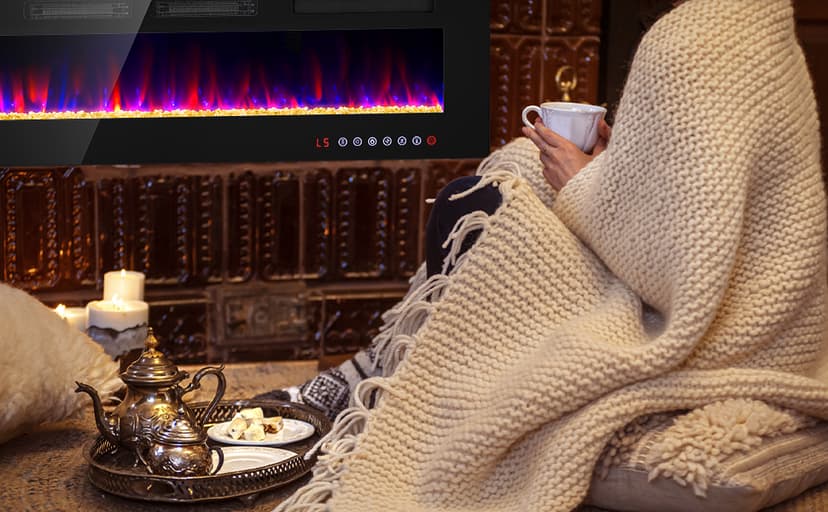 Electric Fireplace-72 inch Fireplace Wall Mount/Recessed/Free Standing-Ultra Thin Wall Fireplace Electric with Remote Control, Timer, Double Heat Vent, 750w/1500w